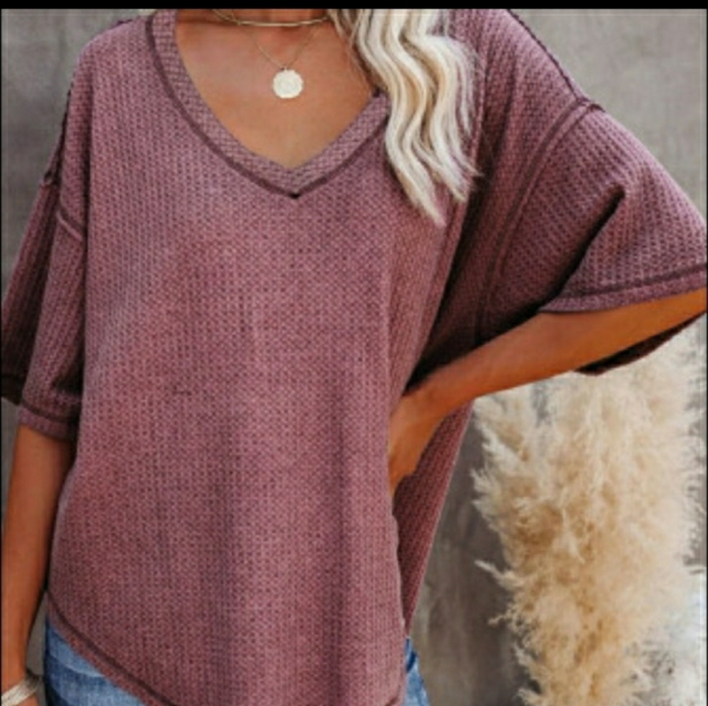 V neck waffle knit top - Picture 2 of 10